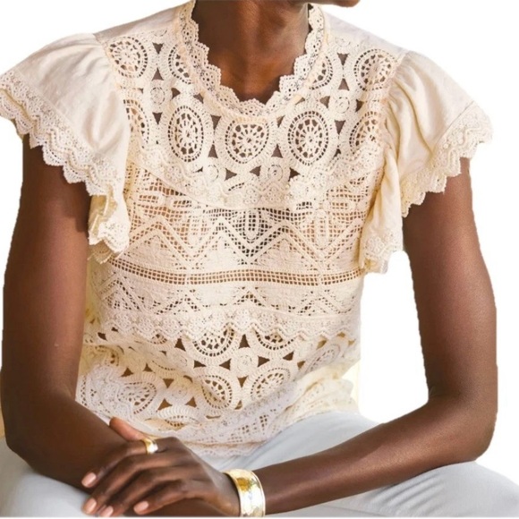 Sundance Tops - NWT Sundance Short Sleeve Crochet Ivory Top Size XL‎